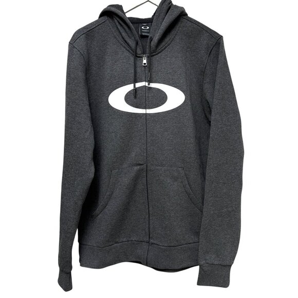 OAKLEY Zip Front Sweatshirt M/L Charcoal Gray Graphic Hoodie Cotton Blend - Picture 1 of 10